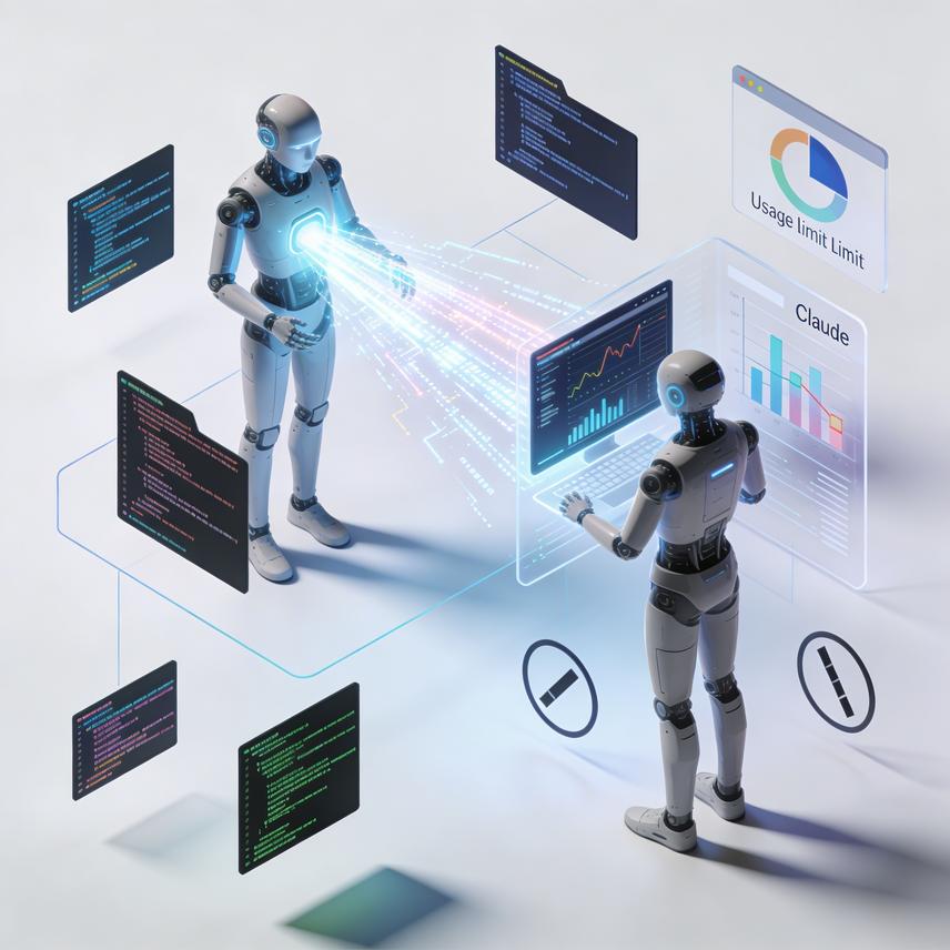 Stylized 3D render of golden Cursor and pink Claude Code interacting with digital UI elements, representing AI challenges.