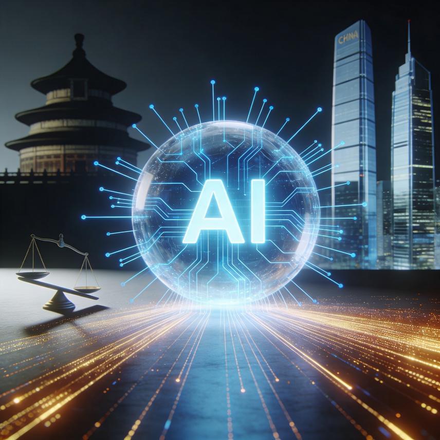 Abstract 3D shapes visualizing AI, data, and research pathways with human interaction
