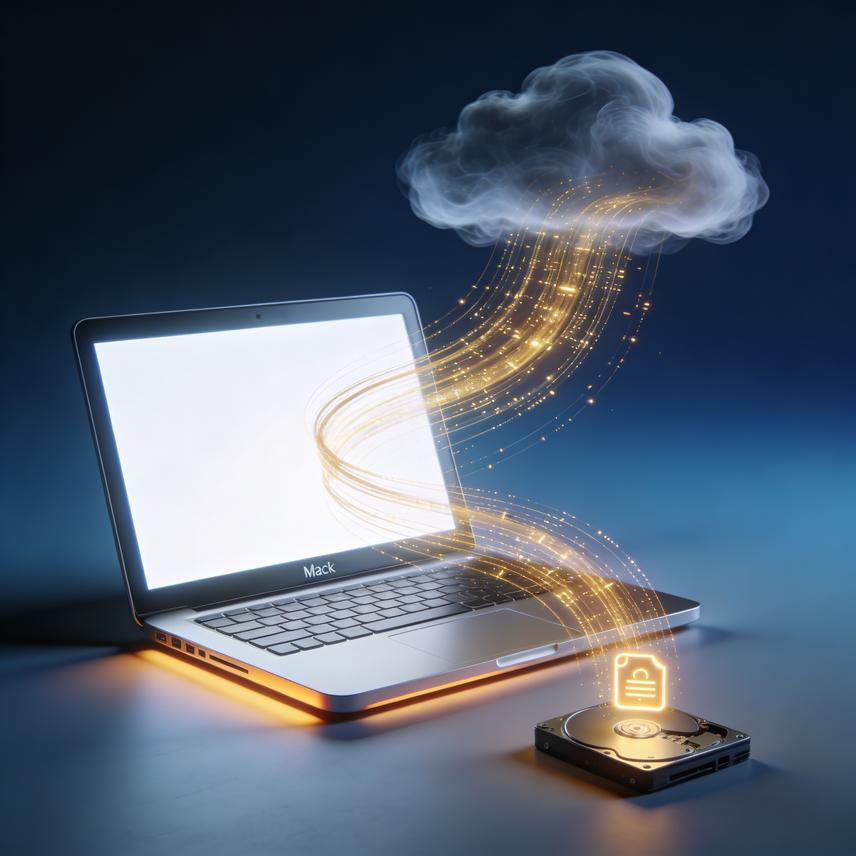 Friendly AI dinosaur server with local and cloud models on Mac desktop, symbolizing data privacy
