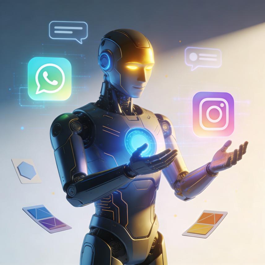 Friendly AI agent connecting smartphones via glowing bubbles for product recommendations in a futuristic digital marketplace.