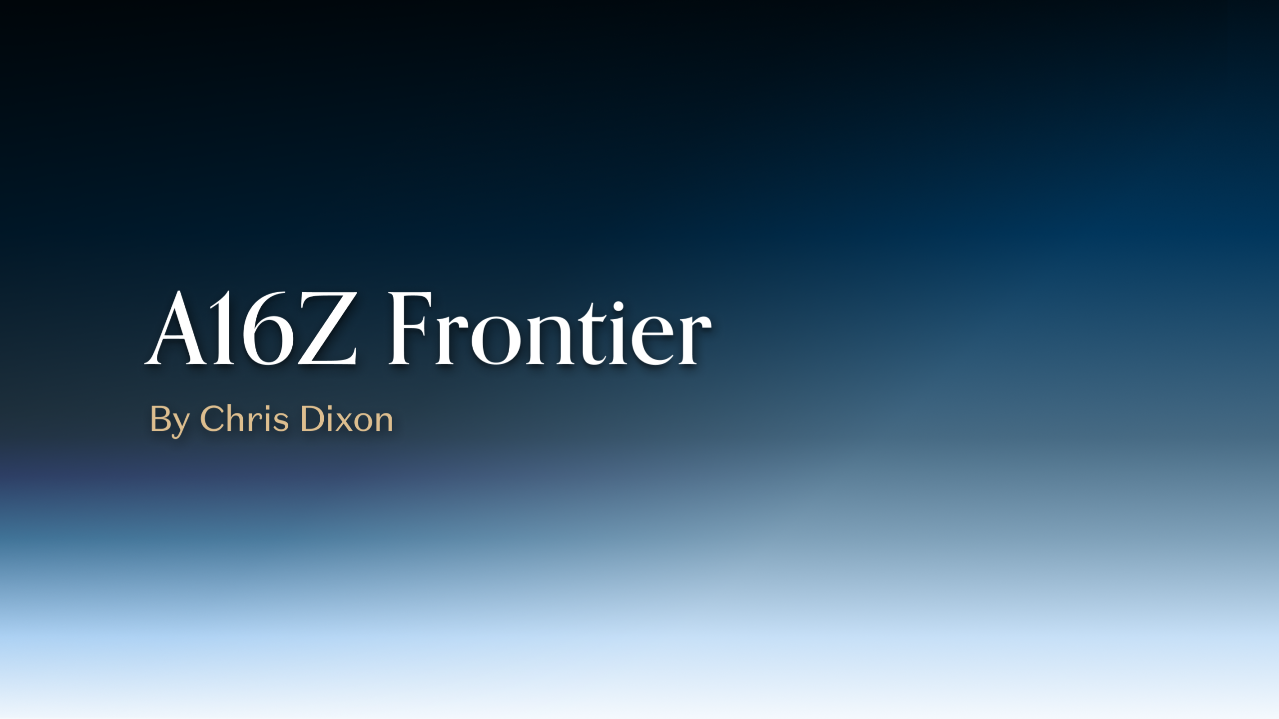 Identidade a16z Frontier em arte oficial da Andreessen Horowitz.