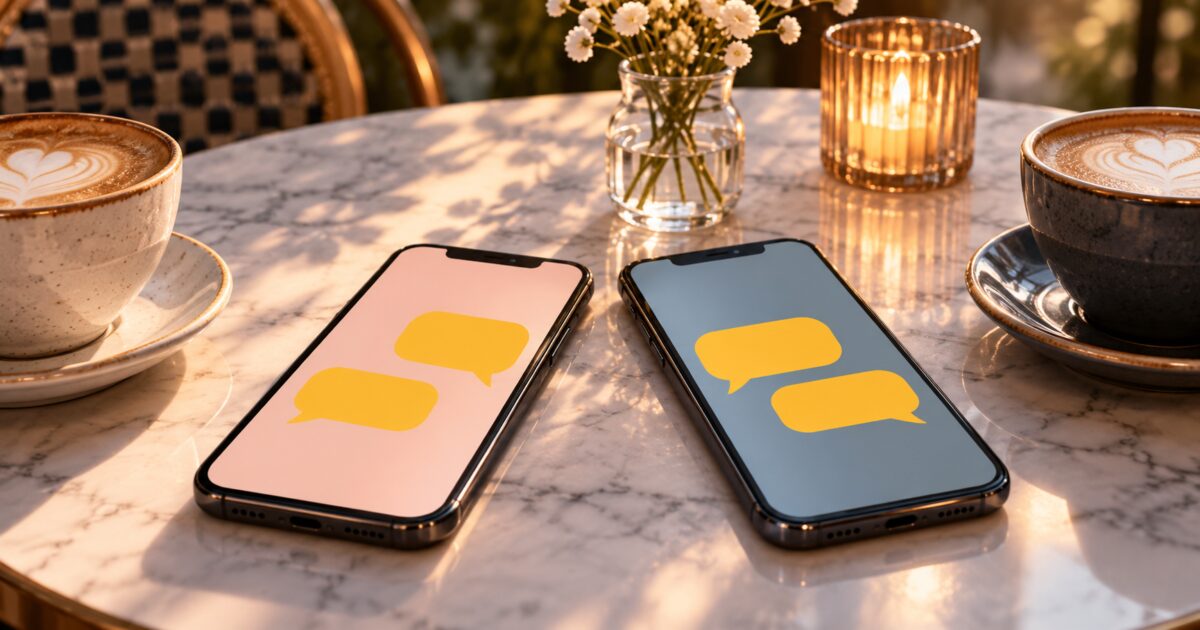 Ilustração de dois smartphones representando aplicativos de relacionamento